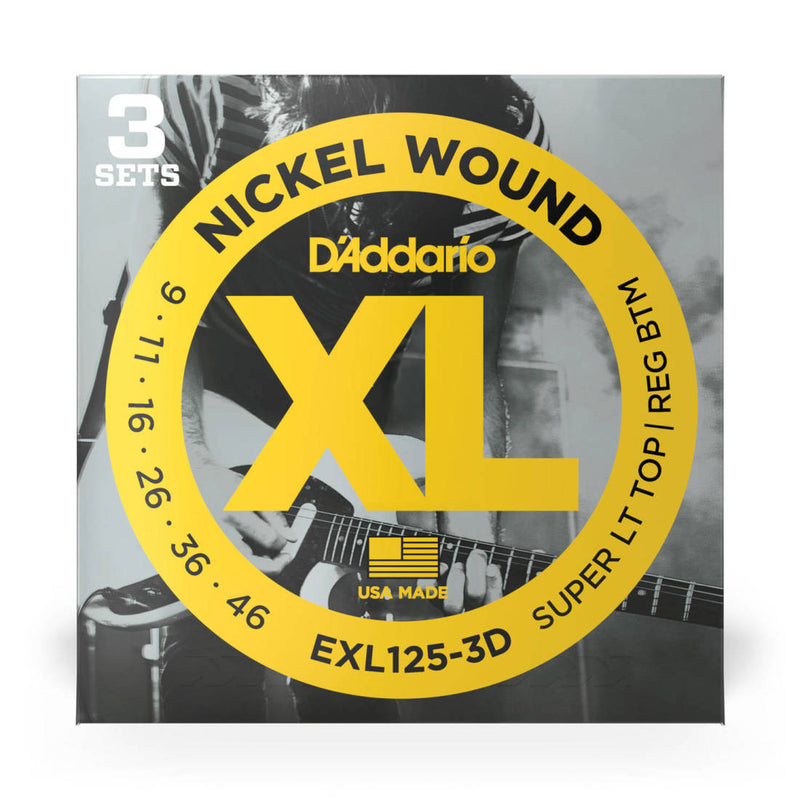 D'Addario EXL125-3D 3-Pack Nickel Wound Super Light Top Regular Bottom 09-46