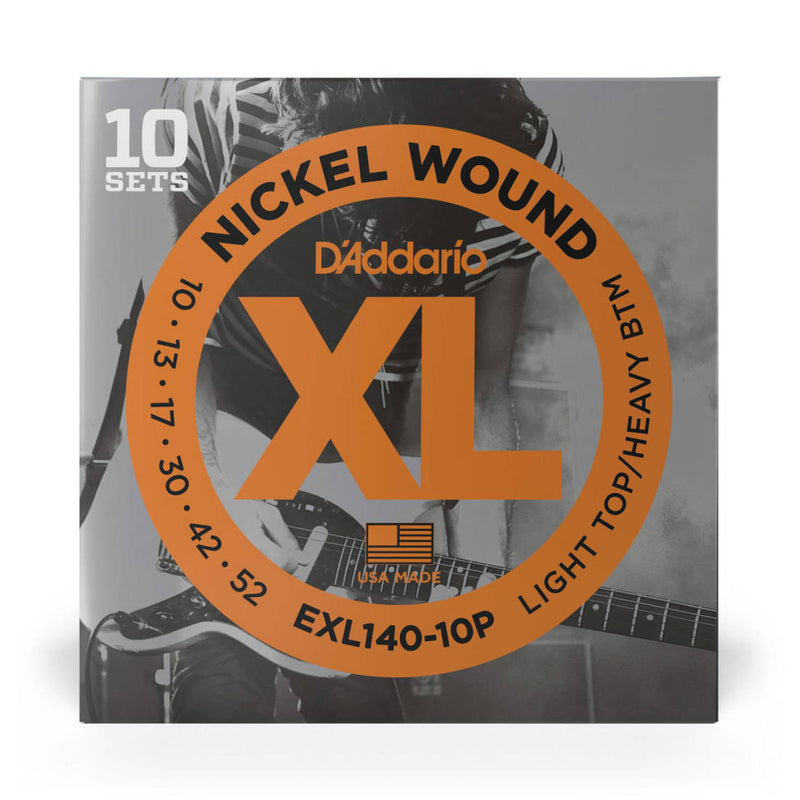 D'Addario Exl140-10p Nickel Wound Guitar Guitar String Set 10-Pack - Light Top / Heavy Bottom 10-52