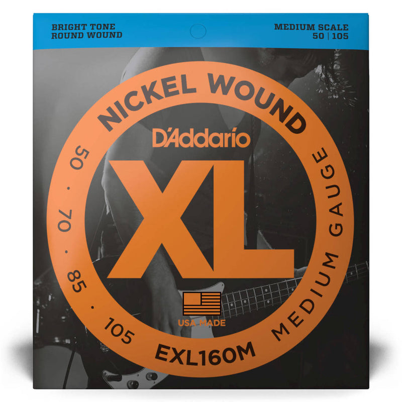 D'Addario Exl160m xl Nickel Wound Electric Bass Strings Moyenne Échelle 50-105
