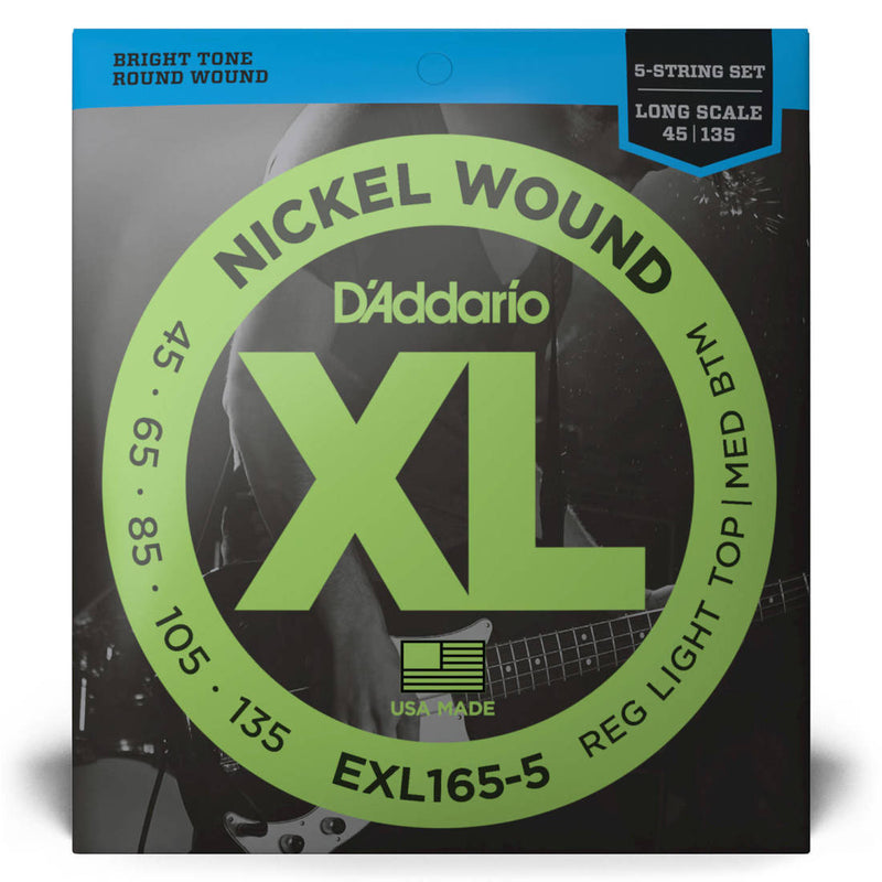 Cordes de guitare basse enroulées en nickel D'Addario EXL165-5 (45-13)