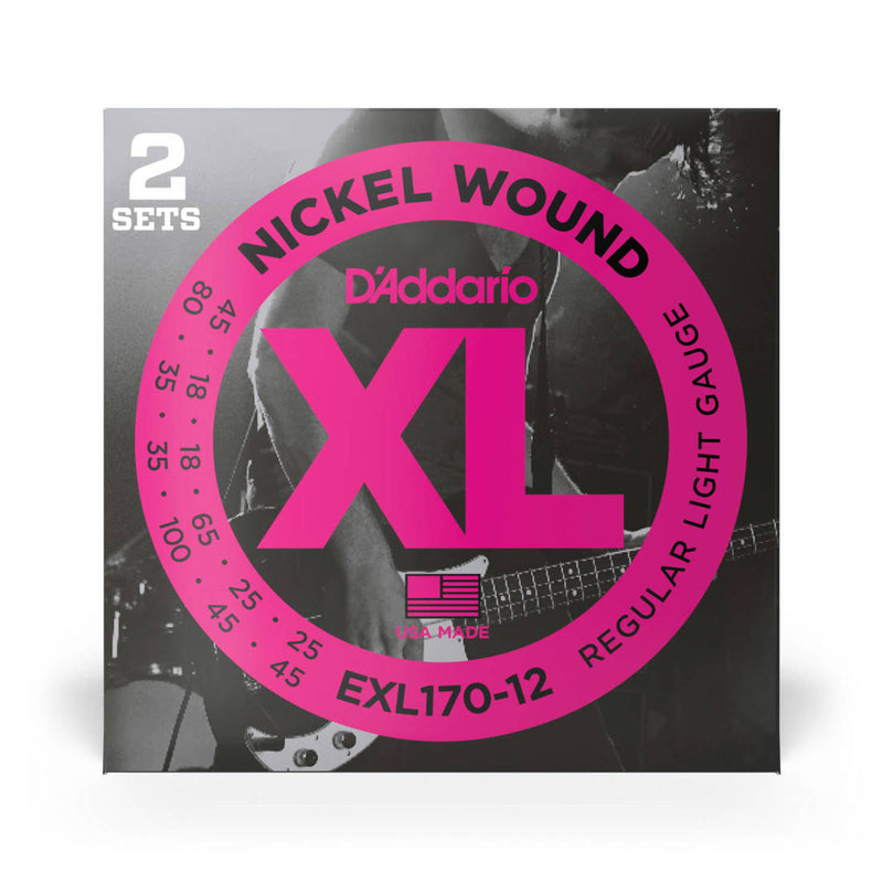 D'Addario Exl170-12 XL Nickel Wound Electric Bass Strings 12 cordes 18-45