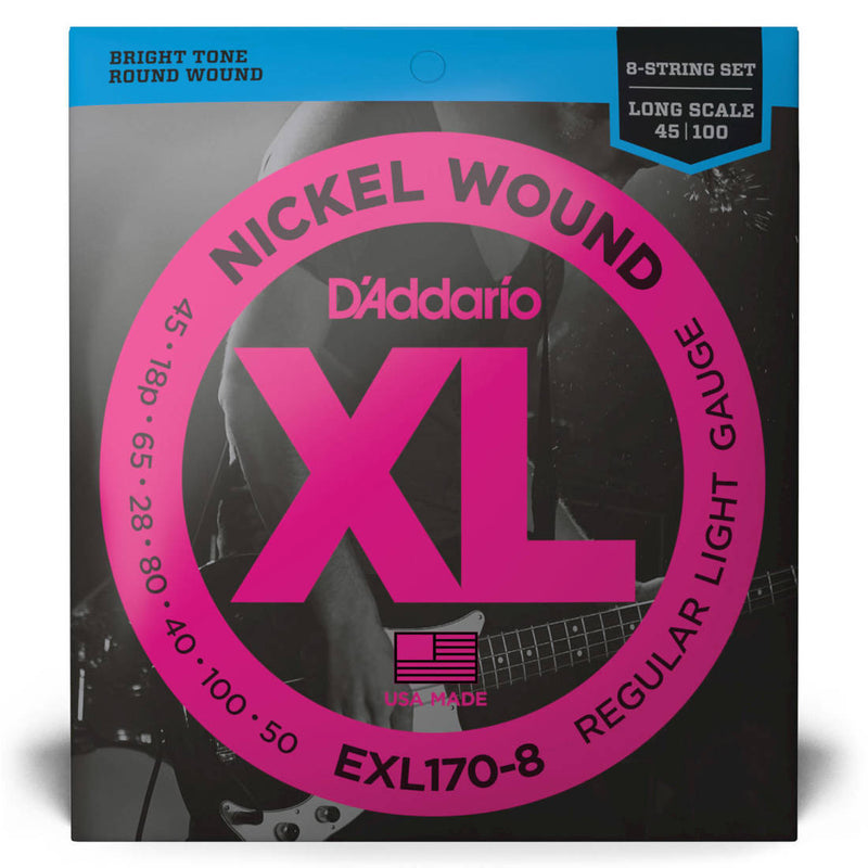 D'Addario EXL170-8 XL Nickel Wound 8-String Electric Bass Strings 45-100