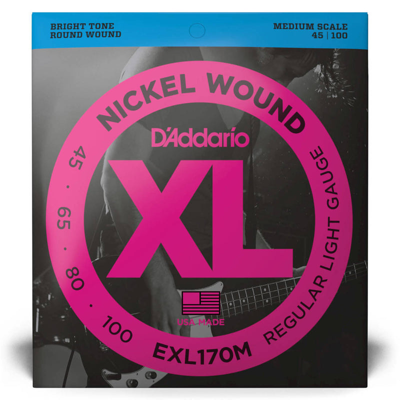 D'Addario Exl170m Nickel Wound Bass Guitar Strings Light 45-100 Medium Scale