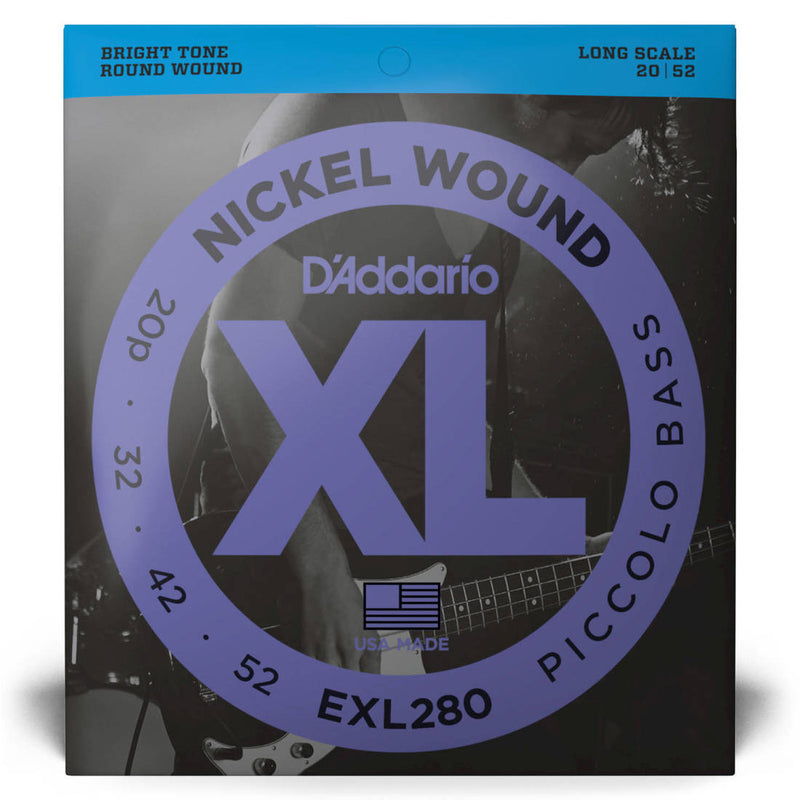 D'Addario Exl280 Nickel Wound Piccolo Bass Strings 20-52 Longue échelle Standard
