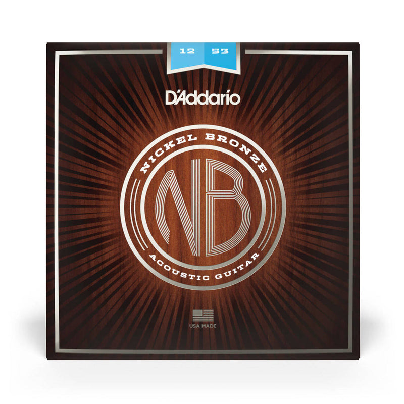 D'Addario NB1253 Cordes de guitare acoustique en bronze nickelé, légères, 12-53