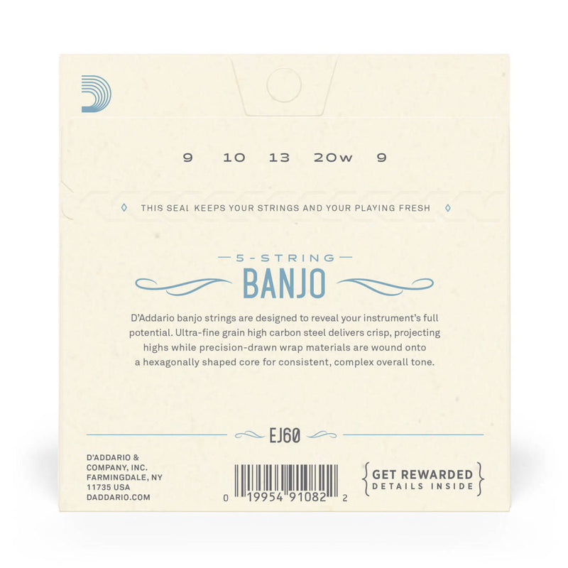 D'Addario EJ60 Nickel 5-String Banjo Light 9-20