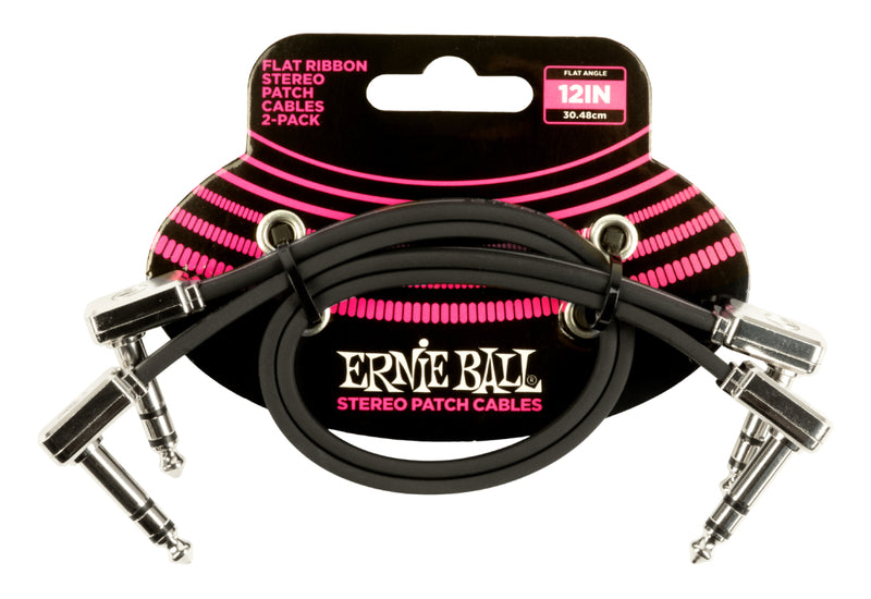 Ernie Ball 6405EB TRS Flat Ribbon Patch Cable 2 Pack Black - 12"