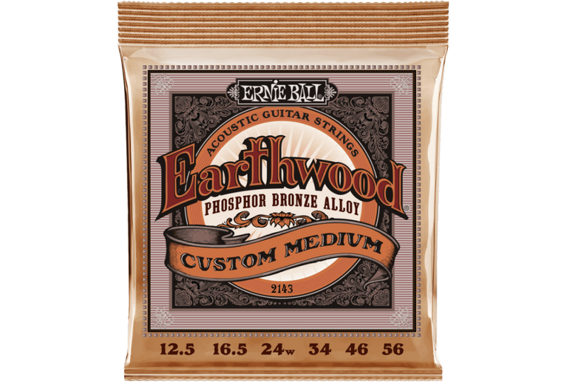 Ernie Ball 2143EB Earthwood Custom Medium Phosphor Bronze Cordes pour guitare acoustique - 12,5-56