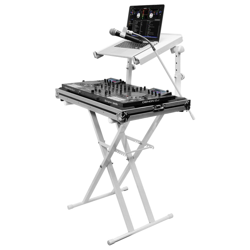 Odyssey LTBXS2MTCPWHT - White Two Tier X-Stand with Mic Boom and Top Shelf