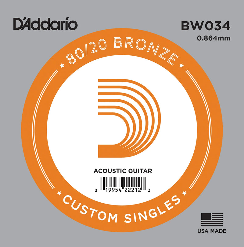 D'Addario BW034 Bronze Wound Acoustic Guitar Single String .034