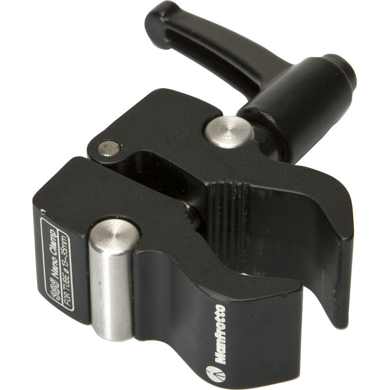 Manfrotto MA386B-1 Nano Clamp avec récepteurs filetés 9,53 mm/ 3/8" et 6,5 mm/ 1/4"