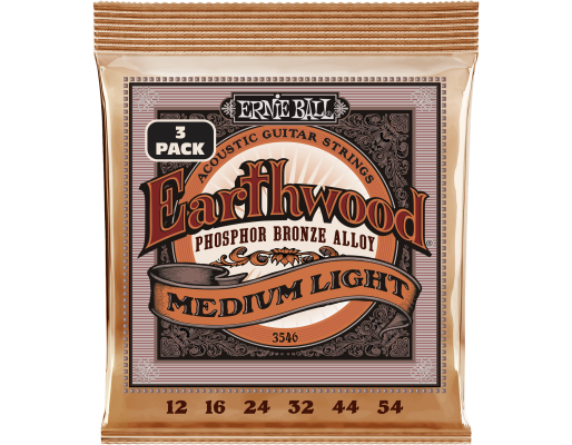 Ernie Ball 3546EB Earthwood Phosphor Bronze Acoustic Guitar Strings 12-54 3-Pack