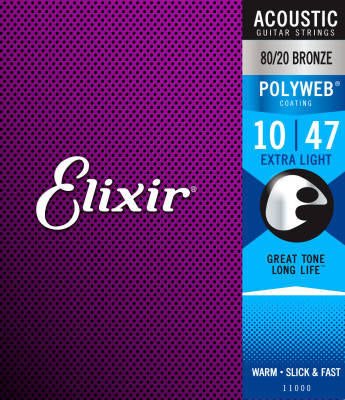 Elixir 11000 Cordes de guitare acoustique extra légères en bronze 80/20 avec revêtement POLYWEB