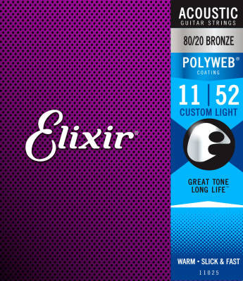 Elixir 11025 Polyweb Phospher Bronze 11-52 Cordes de guitare acoustique légères personnalisées