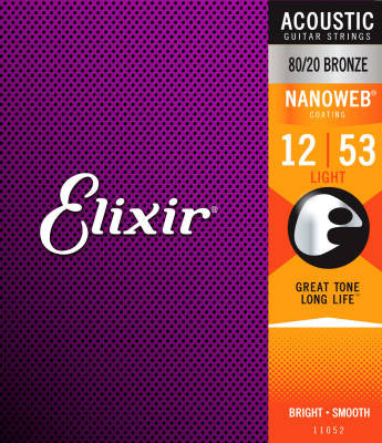 Elixir 11152 Nano Web 10-47 Cordes légères pour guitare acoustique 12 cordes