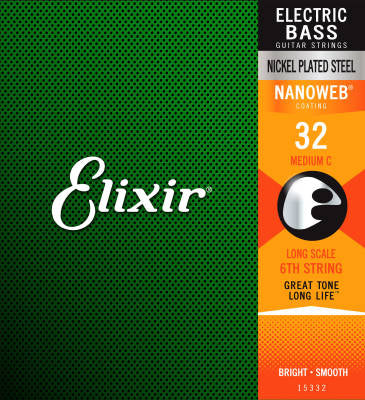 Elixir 15332 Nickel Plated Steel Electric Bass Medium C 6th String Single w/ Nanoweb Coating