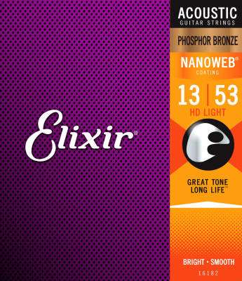 Elixir 16182 Phosphor Bronze HD Light Acoustic Guitar Strings w/ Nanoweb Coating
