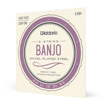 D'Addario EJ60+ Cordes de banjo à 5 cordes avec extrémité en boucle enroulée en nickel Light Plus 9,5-20