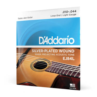 D'Addario EJ84L cordes de guitare acoustique Gypsy Jazz enroulées en argent, extrémité de boucle légère 10-44