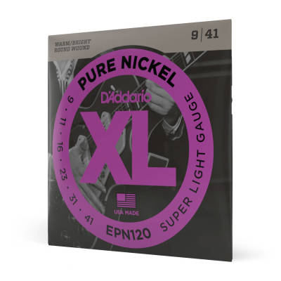 D'Addario EPN120 EPN Pure Nickel Round Wound Electric Guitar Strings Super Light 9-41