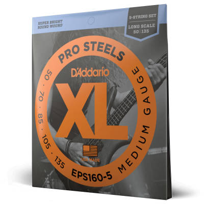 D'Addario EPS160-5 XL ProSteels Cordes pour guitare basse électrique 5 cordes 50-135