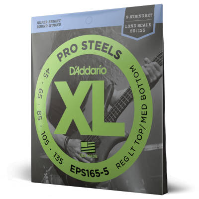 D'Addario EPS165-5 XL ProSteels Electric Bass Guitar Strings 5-String 45-135
