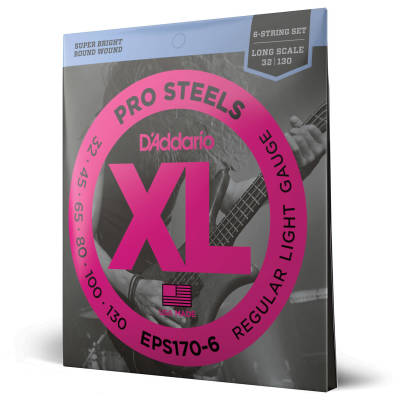 D'Addario EPS170-6 ProSteels Stainless Steel Bass String Set Long Scale 6-String 32-130 Light