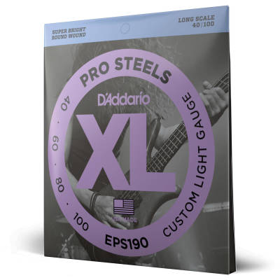 D'Addario EPS190 XL ProSteels Electric Bass Guitar Strings Long Scale 40-100
