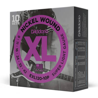 EXL120-10P  10-Pack Nickel Wound Electric Guitar String Sets Super Light 9-42
