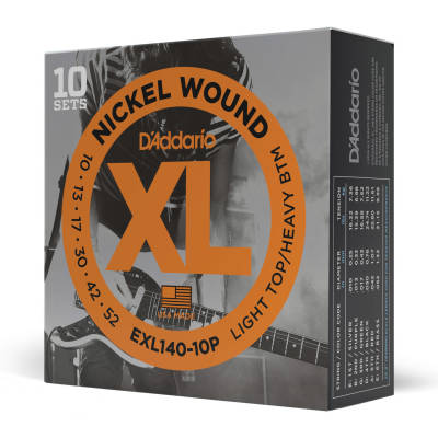 D'Addario Exl140-10p Nickel Wound Guitar Guitar String Set 10-Pack - Light Top / Heavy Bottom 10-52