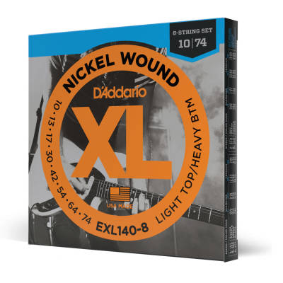 D'Addario EXL140-8 Nickel Wound 8-String Electric Guitar Strings - Light Top/Heavy Bottom 10-74