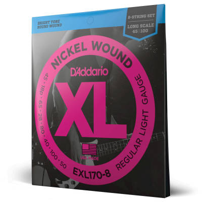 D'Addario EXL170-8 XL Nickel Wound 8-String Electric Bass Strings 45-100
