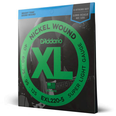 D'Addario Exl220-5 XL Nickel Wound Electric 5 cordes de guitare basse Long 40-125
