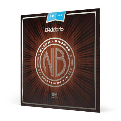 D'Addario NB1253 Cordes de guitare acoustique en bronze nickelé, légères, 12-53