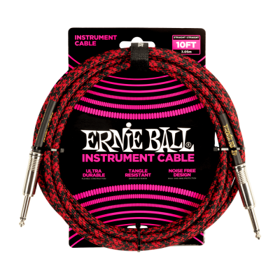 Ernie Ball 6394EB Straight Braided Instrument Cable (Red Black) - 10'
