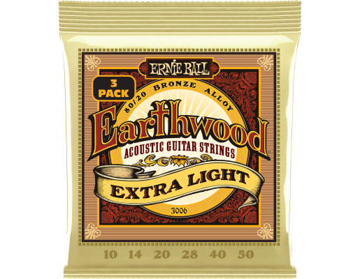 Ernie Ball 3006EB Earthwood 80/20 Bronze Acoustic Guitar Strings - 10-50 3-Pack