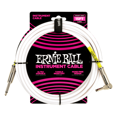 Câble d'instrument droit/angle Ernie Ball 6400EB (blanc) - 15'