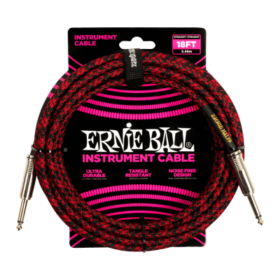 Ernie Ball 6396EB Straight Braided Cable (Red Black) - 18'