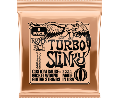 Cordes pour guitare électrique Ernie Ball 3224EB Turbo Slinky - 9,5-46, paquet de 3