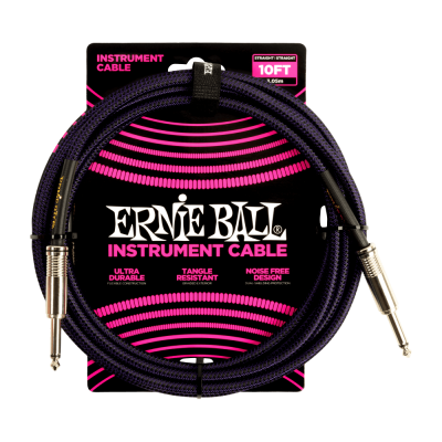 Câble d'instrument tressé droit Ernie Ball 6393EB (violet noir) - 10'