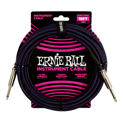 Ernie Ball 6395EB Straight Braided Cable (Purple Black) - 18'