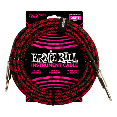 Ernie Ball 6398EB Straight Braided Cable (Red Black) - 25'