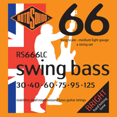 Rotosound RS666LC Swing Bass 66 Stainless Steel Bass Strings 6-String Set 30-125