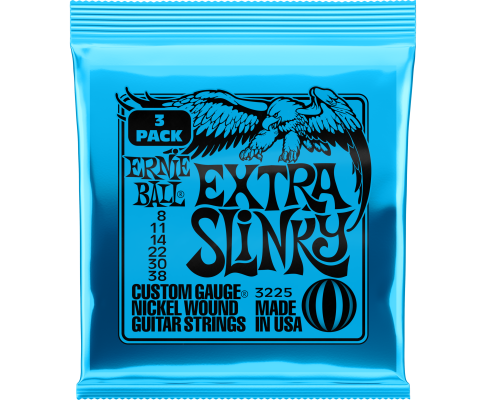 Cordes pour guitare électrique Ernie Ball 3225EB Extra Slinky - 8-38, paquet de 3