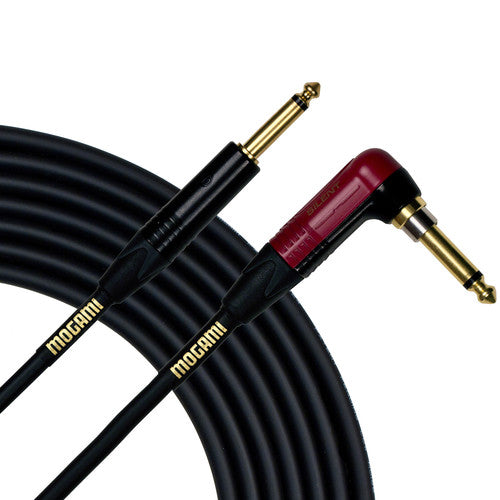 Mogami GOLD INSTRUMENT SILENT R10 Straight to 1/4" TS Right-Angle Silent Plug Instrument Cable - 10'