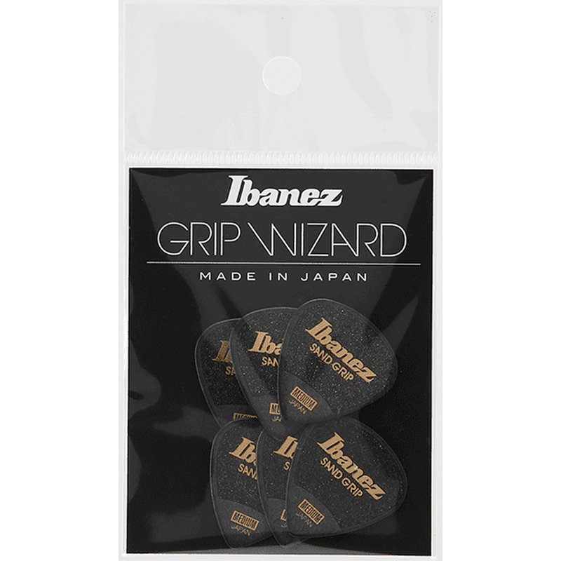 Ibanez PPA16MSGBK Grip Wizard Sand Grip Medium Guitar Picks 6 Pack - Black
