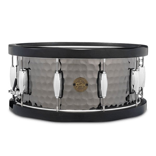 Gretsch Drums Caisse claire en acier noir martelé à gamme complète 14" x 6,5" avec cerceaux en bois