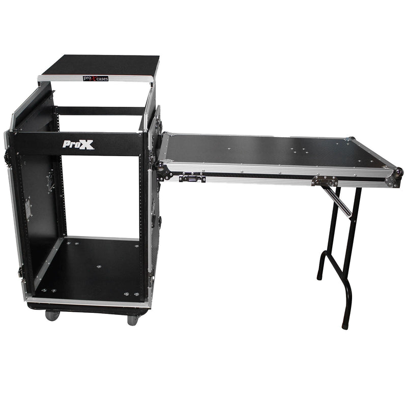 ProX T-16MRSS13ULT Flight case universel 13U Top 16U avant pour mixeur rackable 19" avec 2 tables de travail latérales