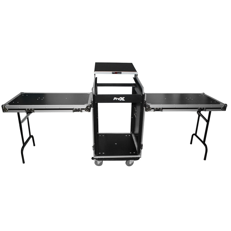 ProX T-16MRSS13ULT Flight case universel 13U Top 16U avant pour mixeur rackable 19" avec 2 tables de travail latérales