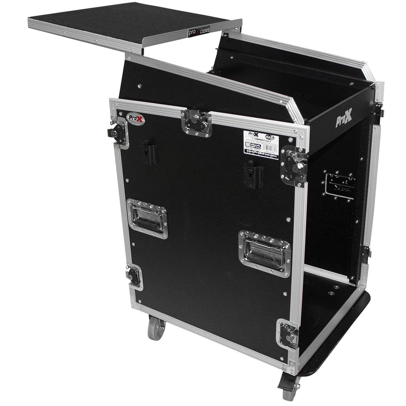 ProX T-16MRSS13ULT Flight case universel 13U Top 16U avant pour mixeur rackable 19" avec 2 tables de travail latérales